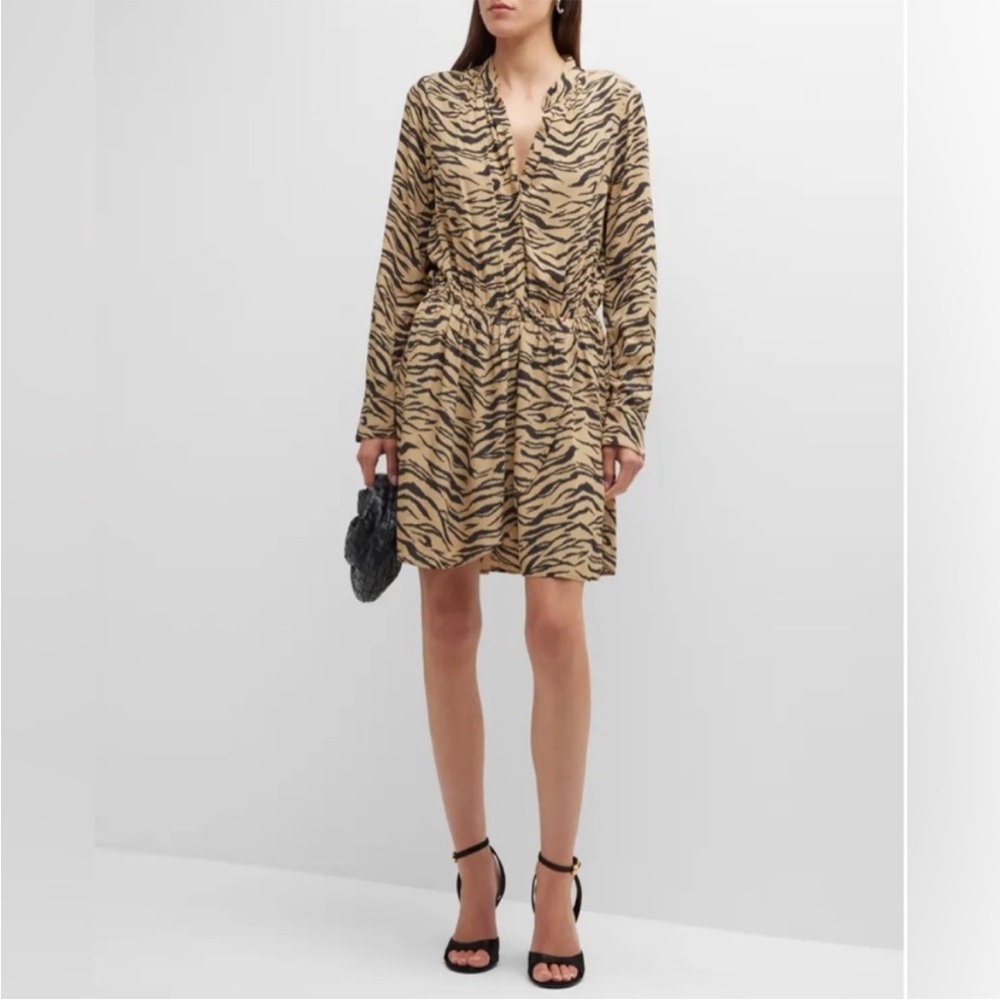 Zadig & Voltaire Rinka Tiger Print Dress Black Tan Long Sleeve Mini Women Medium